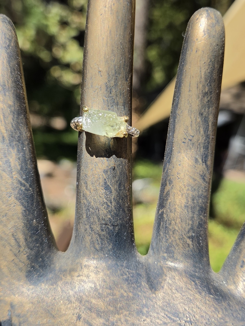 Tourmaline Natural Raw Gemstone Sterling & Gold Ring Sz7